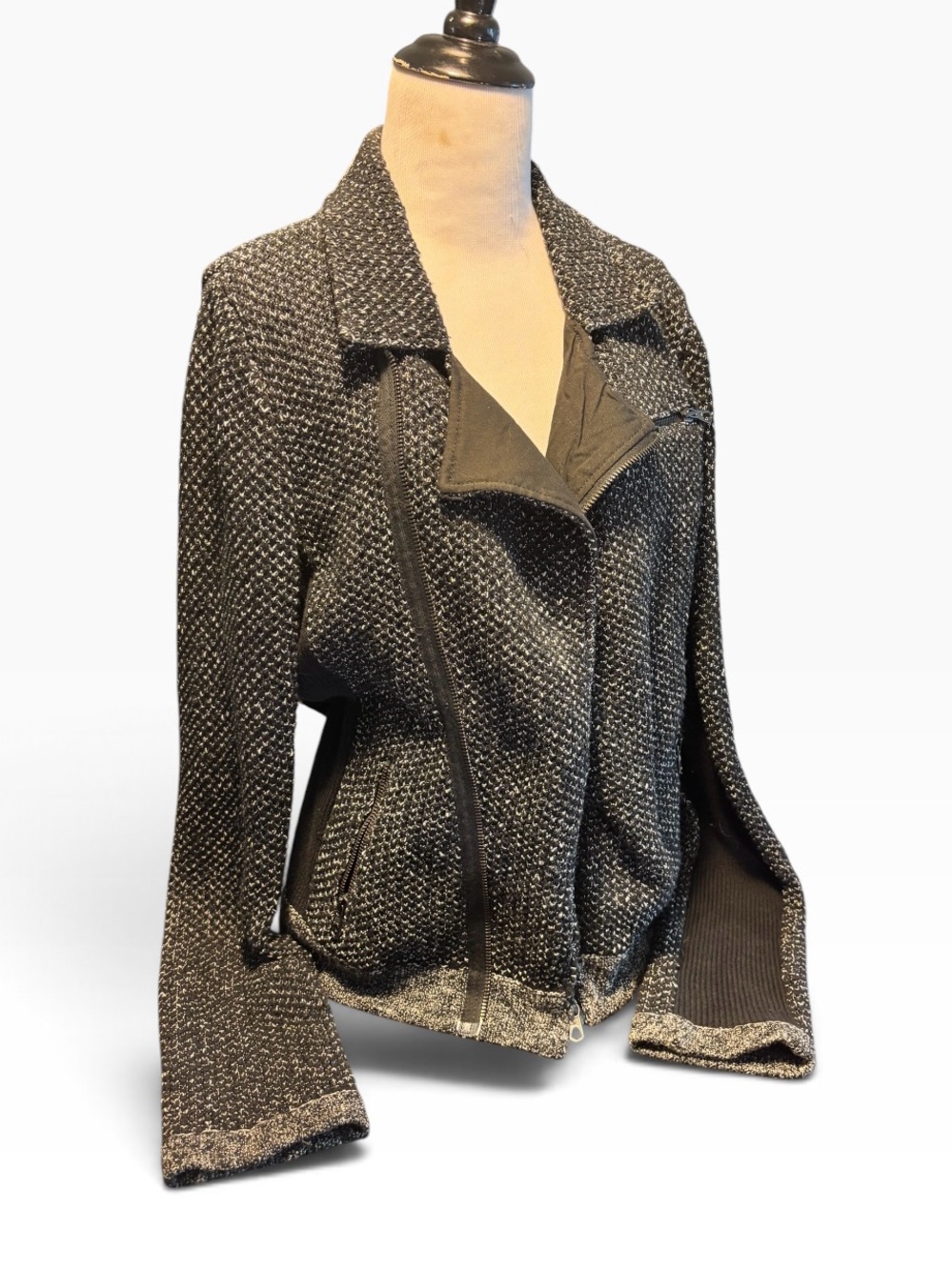 rag & bone Charcoal Textured Knit Zip Jacket